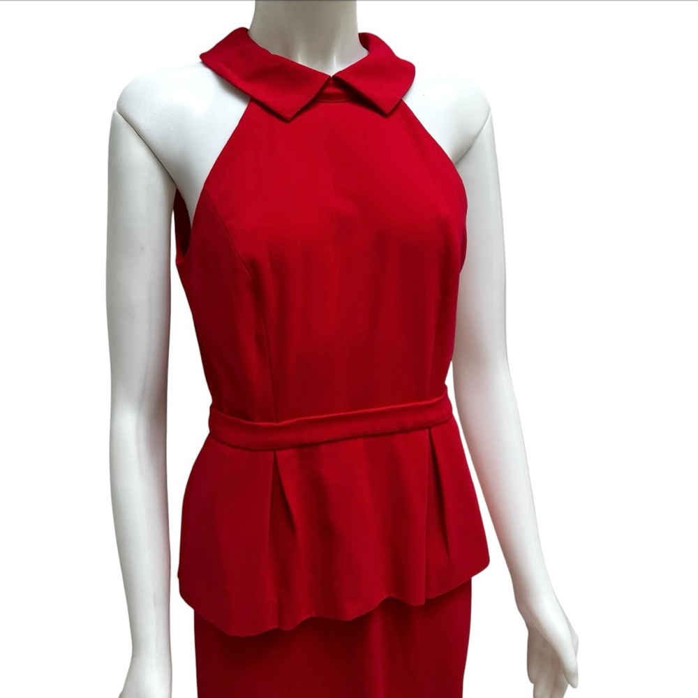 BCBGMAXAZRIA Tula Rio Red Open Back Halter Dress Cocktail Party Bodycon Coquette